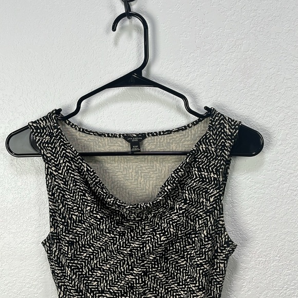 Ann.Taylor Women’s Sleeveless Belted Black Tan Graphic Dress Sz XSP Mini Elegant - Picture 5 of 7